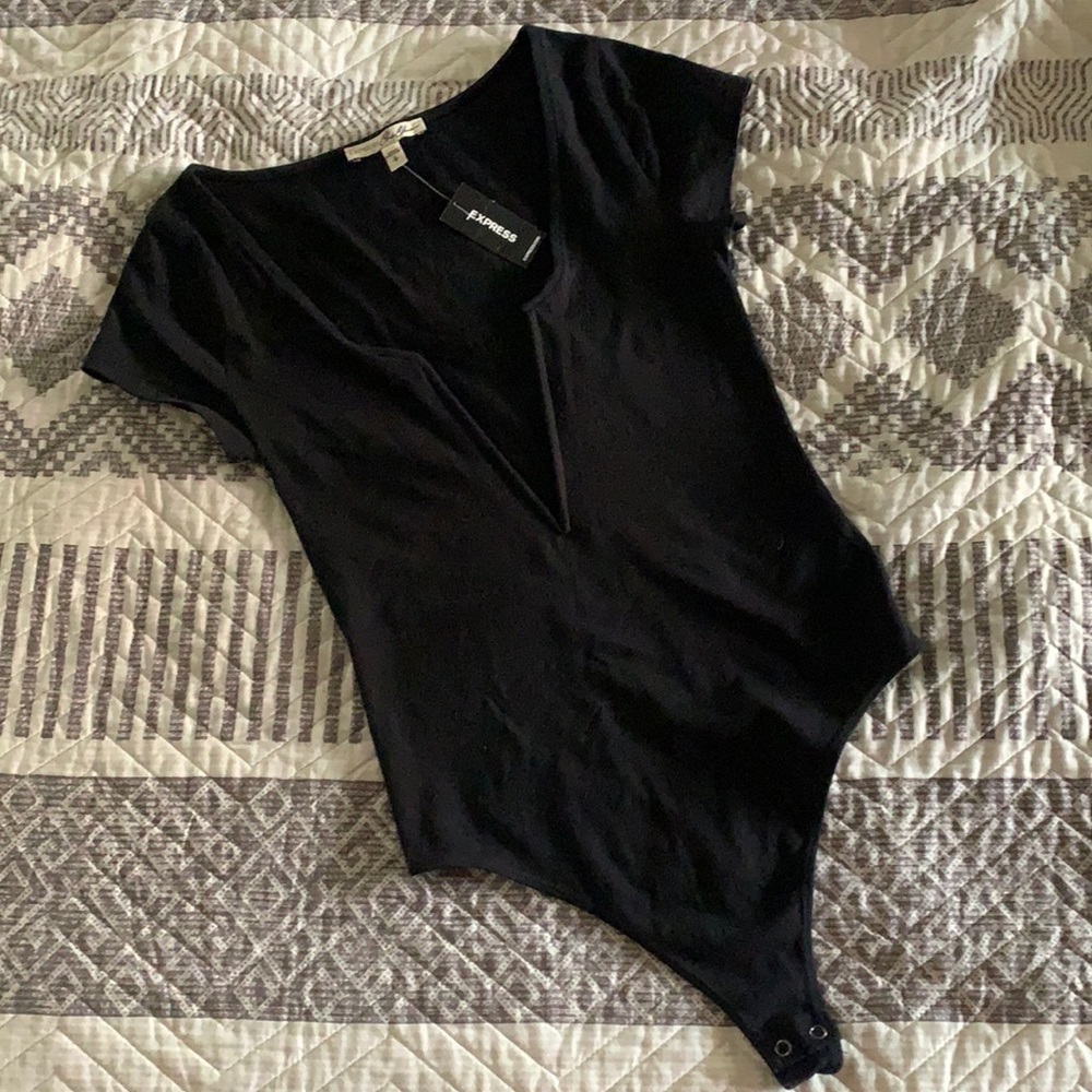 Black Express Deep V Thong Bodysuit